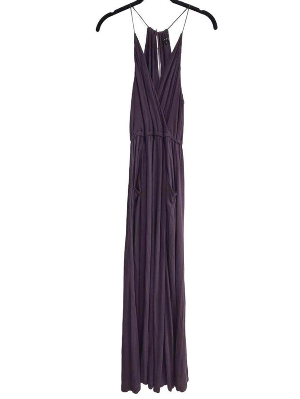 Theory Purple Halter Neck Maxi Dress Sleeveless Fit & Flare Gown Pockets XS